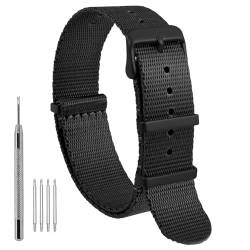 WOCCI 16mm Militär Nylon Uhrenarmband, Einteiliges Ballistisches Nylon Armband für Damen und Herren, Schwarze Schnalle (Schwarz) von WOCCI