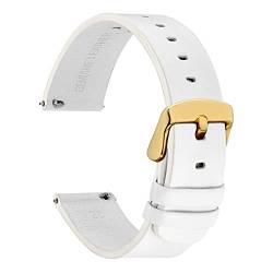 WOCCI 18mm Dünne Flache Leder Uhrenarmband für Smartwatch mit Goldener Schnalle (Weiß) von WOCCI