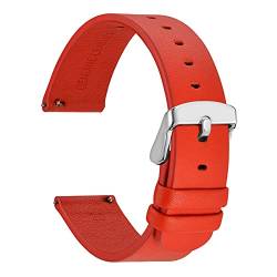 WOCCI 18mm Dünne Flache Leder Uhrenarmband für Smartwatch mit Silberner Schnalle (Rot) von WOCCI