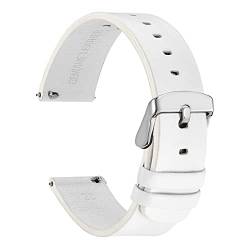 WOCCI 18mm Dünne Flache Leder Uhrenarmband für Smartwatch mit Silberner Schnalle (Weiß) von WOCCI
