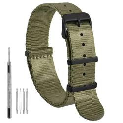 WOCCI 18mm Militär Nylon Uhrenarmband, Einteiliges Ballistisches Nylon Armband für Damen und Herren, Schwarze Schnalle (Armeegrün) von WOCCI