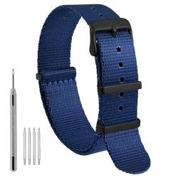 WOCCI 18mm Militär Nylon Uhrenarmband, Einteiliges Ballistisches Nylon Armband für Damen und Herren, Schwarze Schnalle (Blau) von WOCCI