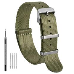 WOCCI 18mm Militär Nylon Uhrenarmband, Einteiliges Ballistisches Nylon Armband für Damen und Herren, Silberne Schnalle (Armeegrün) von WOCCI