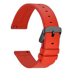 WOCCI 20mm Dünne Flache Leder Uhrenarmband für Smartwatch mit Schwarze Schnalle (Rot) von WOCCI