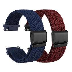WOCCI 20mm Gewebtes Nylon Uhrenarmbänder für Damen und Herren, 2 Stück Ersatzarmbänder (Blau+Rot Schwarz) von WOCCI