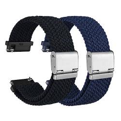 WOCCI 20mm Gewebtes Nylon Uhrenarmbänder für Damen und Herren, 2 Stück Ersatzarmbänder (Schwarz+Blau) von WOCCI