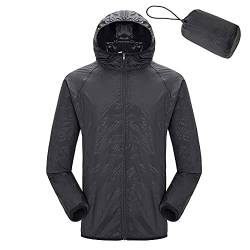 WOGQX Wasserdichte Fahrradjacke für Damen und Herren, Atmungsaktiver Packbare Laufjacke, Radfahren Jacke Kapuze Regenmantel Outdoor Sport Windjacke,Schwarz,XL von WOGQX