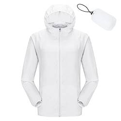 WOGQX Wasserdichte Fahrradjacke für Damen und Herren, Atmungsaktiver Packbare Laufjacke, Radfahren Jacke Kapuze Regenmantel Outdoor Sport Windjacke,Weiß,L von WOGQX