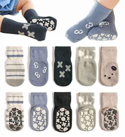 WOIRROIP 5pack Anti-Rutsch Socken für Babys, Kleinkinder aus gekämmter Baumwolle Baby Neugeborene Cartoon-Socken Rutschfeste Crew-Socken für Kleinkinder (Farbe D, 3-5T) von WOIRROIP