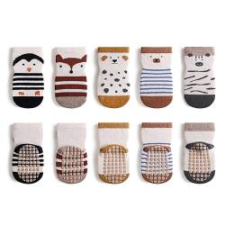 WOIRROIP 5pack Anti-Rutsch Socken für Babys, Kleinkinder aus gekämmter Baumwolle Baby Neugeborene Cartoon-Socken Rutschfeste Crew-Socken für Kleinkinder von WOIRROIP