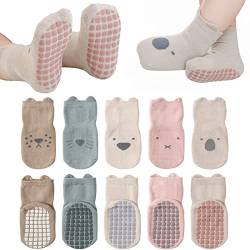 WOIRROIP 5pack Anti-Rutsch Socken für Babys, Kleinkinder aus gekämmter Baumwolle Baby Neugeborene Cartoon-Socken Rutschfeste Crew-Socken für Kleinkinder von WOIRROIP