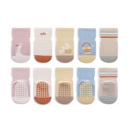WOIRROIP 5pack Anti-Rutsch Socken für Babys, Kleinkinder aus gekämmter Baumwolle Baby Neugeborene Cartoon-Socken rutschfeste Crew-Socken für Kleinkinder von WOIRROIP