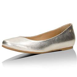 WOJAS - Damen Ballerinas I in Goldener Metallic-Optik I aus Hochwertigstem Glattleder I Schuhe zum Reinschlüpfen I Dekorative Motiv I Ansprechende Design I 44005-58 - Golden, Gr. 39 von WOJAS