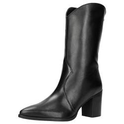 WOJAS - Damen Cowboy Stiefel, aus Hochwertigem Glattleder, Cowboystiefel mit Hohem Absatz, Dekorative Logo, Spitze Schuhkappe und Ansprechende Design, 55239-51 - Schwarz, Gr. 37 von WOJAS