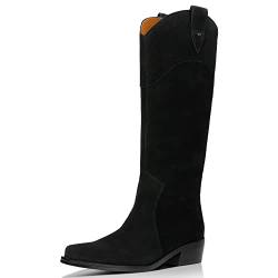 WOJAS - Damen Cowboy Stiefel I aus Sich Angenehm Anfühlenden Spaltleder I mit Hohem Schaft I mit Angenehmem Warmfutter I Breite Absatz I 71039-61 - Schwarz, Gr. 37 von WOJAS