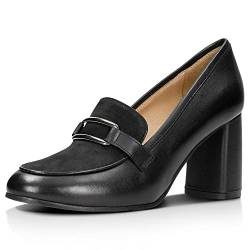 WOJAS - Damen Mokassins mit Absatz I Stilettoabsatz I Weiches Futter I Obermaterial und Nubukleder I Dekorative Schnalle I Casual Style I 46109-71 - Schwarz, Gr. 39 von WOJAS