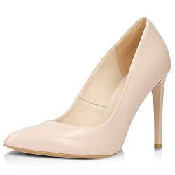 WOJAS - Damen Pumps I Stilettoabsatz I Glattes genarbtes Leder I Weiches Futter I Leichte Passform I Spitze Spitze I Slipper I 35089-54 - Beige, Gr. 40 von WOJAS