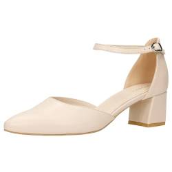 WOJAS - Damen Riemchenpumps I mit Spange am Knöchel I Genarbtes Leder I Weiches Futter I Klassisches Design I 35086-54 - Beige, Gr. 39 von WOJAS