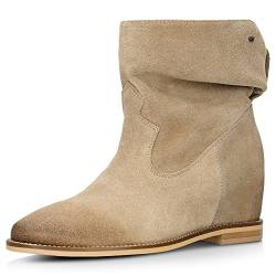 WOJAS - Damenstiefel mit Keilabsatz I Weiches Futter I Gefütterter Schaft I Bequemer Anziehgriff I Veloursleder I 55098-64 - Beige, Gr. 39 von WOJAS