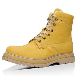 WOJAS - Herren Schnürschuhe I aus Hochwertigem Nubukleder I mit Futter aus Echter Wolle I Hohe Schaft I Schnürboots für Frostige Wintertage I Casual und Urbanen Stil I 24077-27 - Gelb, Gr. 41 von WOJAS