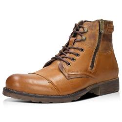 WOJAS - Herrenstiefel I Solide Konstruktion I Kombination aus Glattleder mit Flexiblem Nubukleder I Isoliertes Futter I 13 cm Hoher Schaft I 8234-73 - Braun, Gr.42 von WOJAS