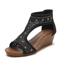 WOJWSKI Sandalen Damen Keilsandalen elegant keilabsatz Frauen Low Heel Sommer Bohemia mit absatz offener Zeh (Schwarz11, adult, women, numeric_40, numeric, eu_footwear_size_system, medium) von WOJWSKI