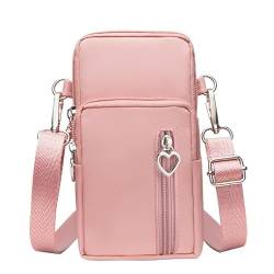 Handytasche zum Umhängen Damen,Handyumhängetaschen Damen mit Geldbörse Nylon Kleine Umhängetasche mit Kopfhörer Eingang,Verstellbar Schultergurt Sportarmband Mini Crossbody Schultertasche(Rosa) (C) von WOKICOR