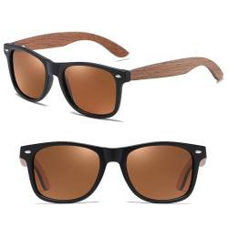 WOLIWOWA Sonnenbrille, Holzbügeln aus Walnuss für Damen & Herren/Polarisierende Brillengläser mit UV400,Herren Polarisiert Fahrerbrille Outdoor-Freizeit-Sonnenbrille (Braun) von WOLIWOWA