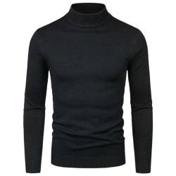 Herbst Winter Männer Slim Fit Mock Neck Gestrickte Pullover Herren Feste Beiläufige Strickwaren Halb Hohen Kragen Pullover Black S von WOLONG