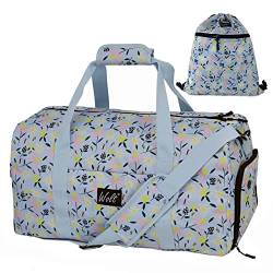 WOLF Reise-Seesack Essentials – Tragetasche Handgepäck Weekender Taschen für Frauen Handgepäcktaschen für Flugzeuge mit Schuhfach und verstellbarem Riemen, Reisen, Fitnessstudio, Schule, Wildblume von WOLT