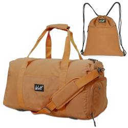 WOLT Weekender Übernachtungstasche für Damen – Turnbeutel mit Nassfach und Schuhfach, Reisetasche mit Schuhbeutel, 2 Stück, Braun, Carry-on 22-inch, Modische Reise von WOLT