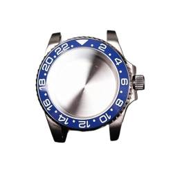 WOMELF 40 mm GMT-Stahl-Uhrengehäuse, kompatibel mit Nh35a, Nh36, kompatibel mit 8215 8200 Uhrwerk, Spiegel-Refit, Modifikation der Lünette mit Keramikeinsatz (Color : Blue, Size : For 8215) von WOMELF