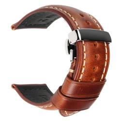 WOMELF Armband mit Schmetterlingsschnalle, Lederarmband, 18–26 mm, Kalbsleder, Uhrenarmband, Zubehör, Armbänder (Color : Light Brown, Size : 20mm) von WOMELF