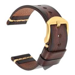 WOMELF Buntes Lederarmband for Uhrenarmband 18mm 20mm 22mm 24mm Uhrenarmband Handgelenkarmbänder (Color : Dark Brown-Gold, Size : 19mm) von WOMELF