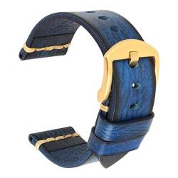 WOMELF Lederarmband for Uhrenarmband 18mm 20mm 22mm 24mm Uhrenarmband Handgelenkarmbänder (Color : Deep Blue-Gold, Size : 21mm) von WOMELF