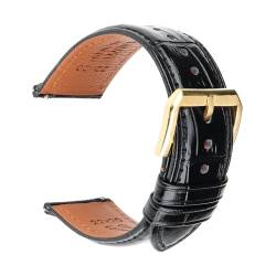 WOMELF Schwarzes weiches Kalbsleder-Uhrenarmband, 22 mm, 20 mm, Schnellverschluss, Smartwatch-Armband, Herren- und Damen-Lederuhrenzubehör (Color : Black G, Size : 24mm) von WOMELF