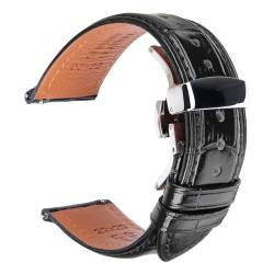 WOMELF Schwarzes weiches Kalbsleder-Uhrenarmband, 22 mm, 20 mm, Schnellverschluss, Smartwatch-Armband, Herren- und Damen-Lederuhrenzubehör (Color : Black HD, Size : 18mm) von WOMELF