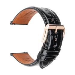 WOMELF Schwarzes weiches Kalbsleder-Uhrenarmband, 22 mm, 20 mm, Schnellverschluss, Smartwatch-Armband, Herren- und Damen-Lederuhrenzubehör (Color : Black RG, Size : 18mm) von WOMELF