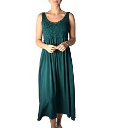 U&F Damen-Kleid mit Spitze I knöchellanges Kleid für Frühling, Sommer & Herbst I langes Freizeit-Kleid I fließender, luftiger Stoff I verspielte Häkelspitze I Dunkelgrün lang S von WOMEN'S WEAR U&F FASHIONSTORE