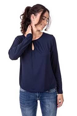 U&F Damen Langarmshirt mit verspieltem Dekolleté I Rundhals | Stretch | Gummizug am Saum | Homewear Oberteil Tunika Business Casual Lässig Elastisch Freizeit Shirt Dunkelblau Größe: M von WOMEN'S WEAR U&F FASHIONSTORE