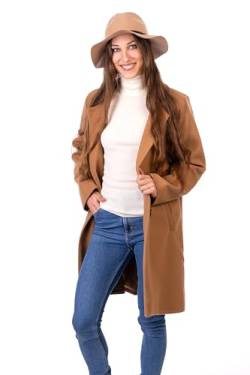 U&F Damen-Mantel knielang mit praktischen Eingriffstaschen & Knopfleiste | eleganter & warmer Mantel für Frühling, Herbst & Winter | klassischer Übergangsmantel mit Revers-Kragen | Camel L von WOMEN'S WEAR U&F FASHIONSTORE