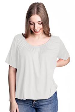 U&F Damen Shirt mit Gummizug am Saum I lockerer Schnitt für den perfekten Alltag-Look I Halb-Arm Shirt für Frauen mit Carmen Ausschnitt IWeiß Größe L von WOMEN'S WEAR U&F FASHIONSTORE