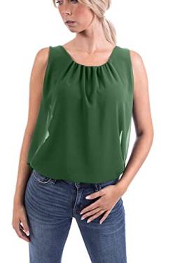 U&F Damen Sommer Basic Chiffon Tunika Top mit Wasserfallkragen und Gummizug am Saum | Tunika Top für Frühling, Sommer und Herbst oder Elegant als Abendgarderobe |Oliv Größe: M von WOMEN'S WEAR U&F FASHIONSTORE