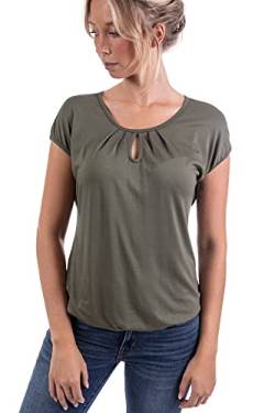 U&F Damen Sommer Basic T-Shirt Kurzarm | Gr. S-XXL | Umspieltes Dekollete in Rundhals und Gummizug am Saum für Frühling, Sommer oder Herbst | Grün Größe: L von WOMEN'S WEAR U&F FASHIONSTORE