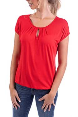 U&F Damen Sommer Basic T-Shirt Kurzarm | Gr. S-XXL | Umspieltes Dekollete in Rundhals und Gummizug am Saum für Frühling, Sommer oder Herbst | Rot Größe: S von WOMEN'S WEAR U&F FASHIONSTORE