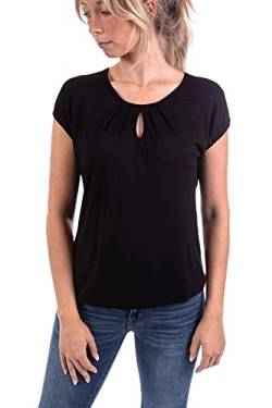 U&F Damen Sommer Basic T-Shirt Kurzarm | Gr. S-XXL | Umspieltes Dekollete in Rundhals und Gummizug am Saum für Frühling, Sommer oder Herbst | Schwarz Größe: S von WOMEN'S WEAR U&F FASHIONSTORE