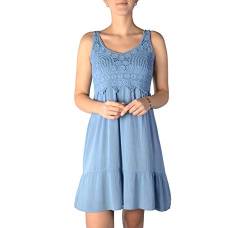 WOMEN'S WEAR U&F FASHIONSTORE U&F Damen-Kleid mit Spitze I knielanges Kleid für Frühling, Sommer & Herbst I kurzes Freizeit-Kleid I fließender, luftiger Stoff I verspielte Häkelspitze I Hellblau S von WOMEN'S WEAR U&F FASHIONSTORE