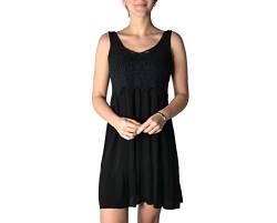 WOMEN'S WEAR U&F FASHIONSTORE U&F Damen-Kleid mit Spitze I knielanges Kleid für Frühling, Sommer & Herbst I kurzes Freizeit-Kleid I fließender, luftiger Stoff I verspielte Häkelspitze I Schwarz L von WOMEN'S WEAR U&F FASHIONSTORE