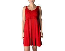 WOMEN'S WEAR U&F FASHIONSTORE U&F Damen-Kleid mit Spitze I knielanges Kleid für Frühling, Sommer & Herbst I kurzes Freizeit-Kleid I fließender, luftiger Stoff I verspielte Häkelspitze I Rot M von WOMEN'S WEAR U&F FASHIONSTORE