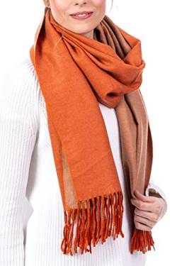 WOMEN'S WEAR U&F FASHIONSTORE U&F Damen Schal Doubleface (zweifarbig) | 100% Viskose | Onesize | Casual | Basic | Paschmina | Halstuch | Herbstschal | Eleganter Winterschal für Frauen | orange beige von WOMEN'S WEAR U&F FASHIONSTORE